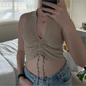 Zara Collared Scrunch Top - size L TAN